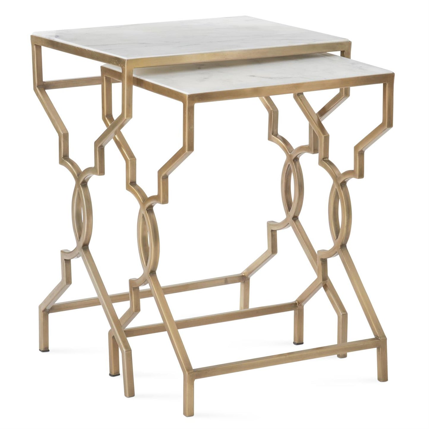S/2 Antique Brass/Marble Nesting Tables