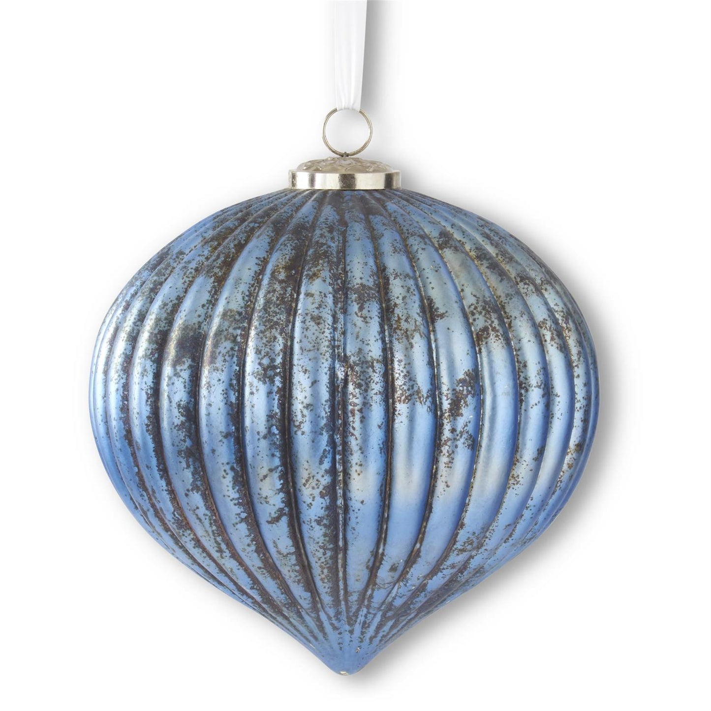 Blue Mercury Glass Ribbed Onion Ornament