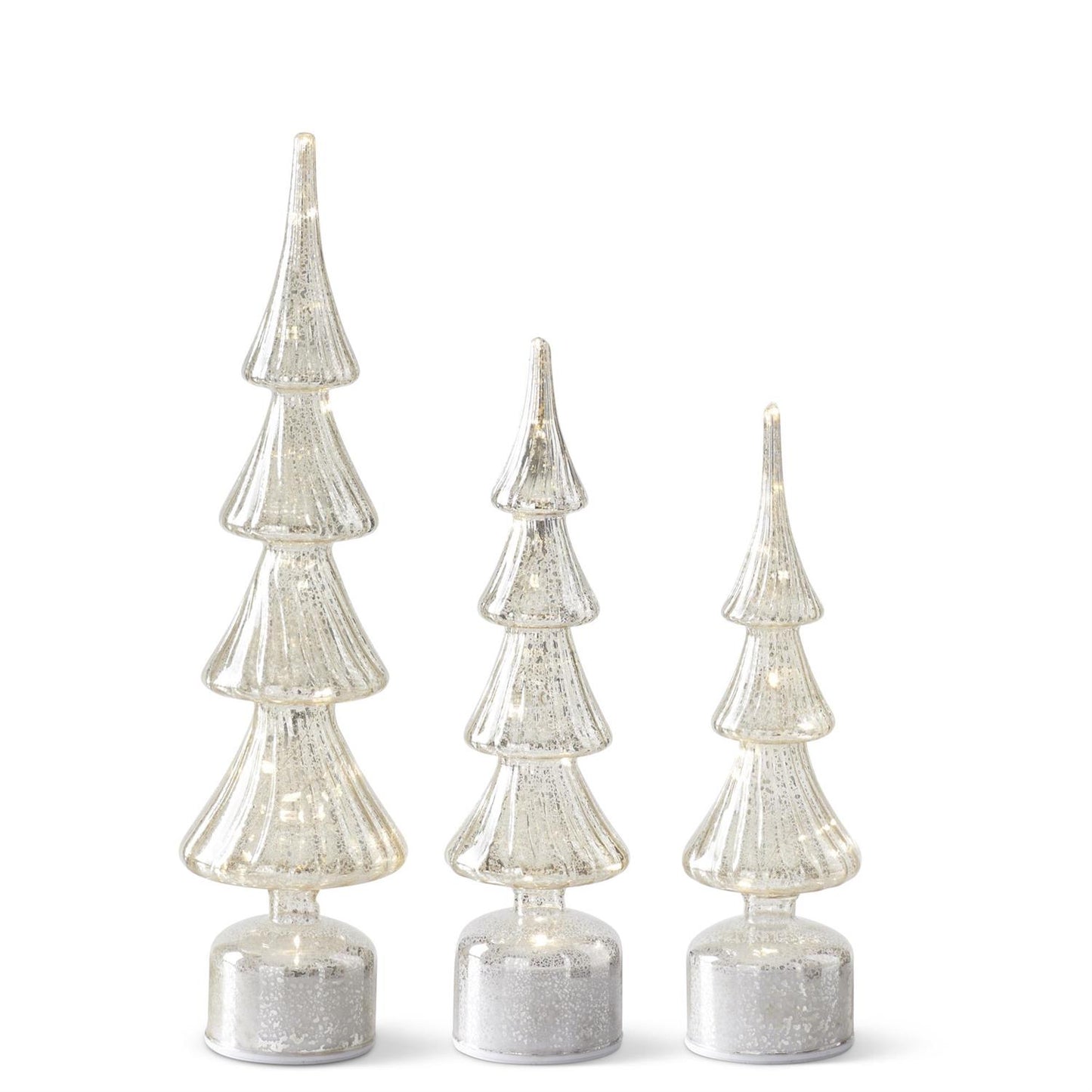 Rotating Ribbed Silver Mercury Glass LED w/Timer 14.75"