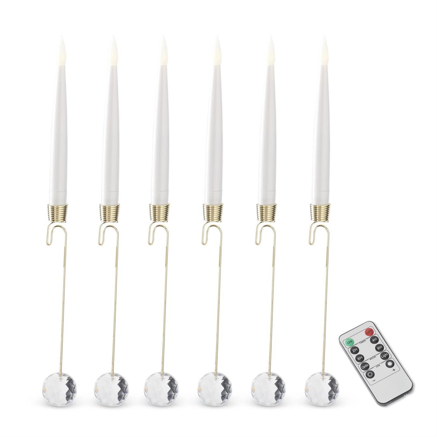 Set/6 Glass Pendant Hanging White Led Candle Ornaments 6"
