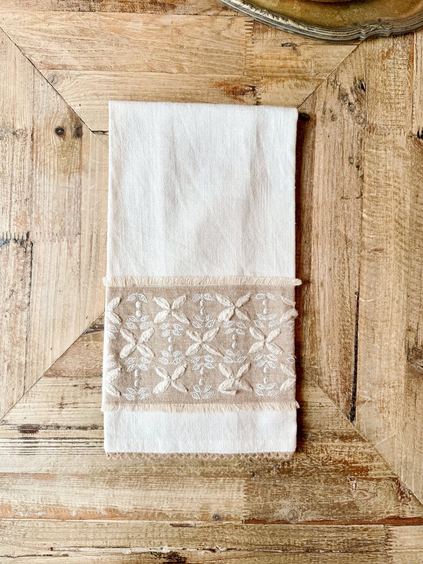 Natural Embroidered Kitchen Towel