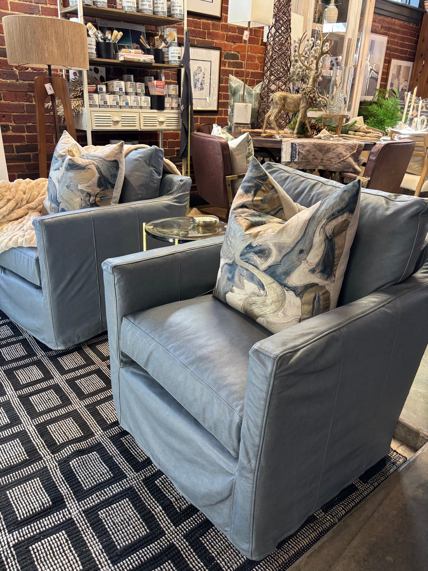 Blue Leather Swivel Rocker