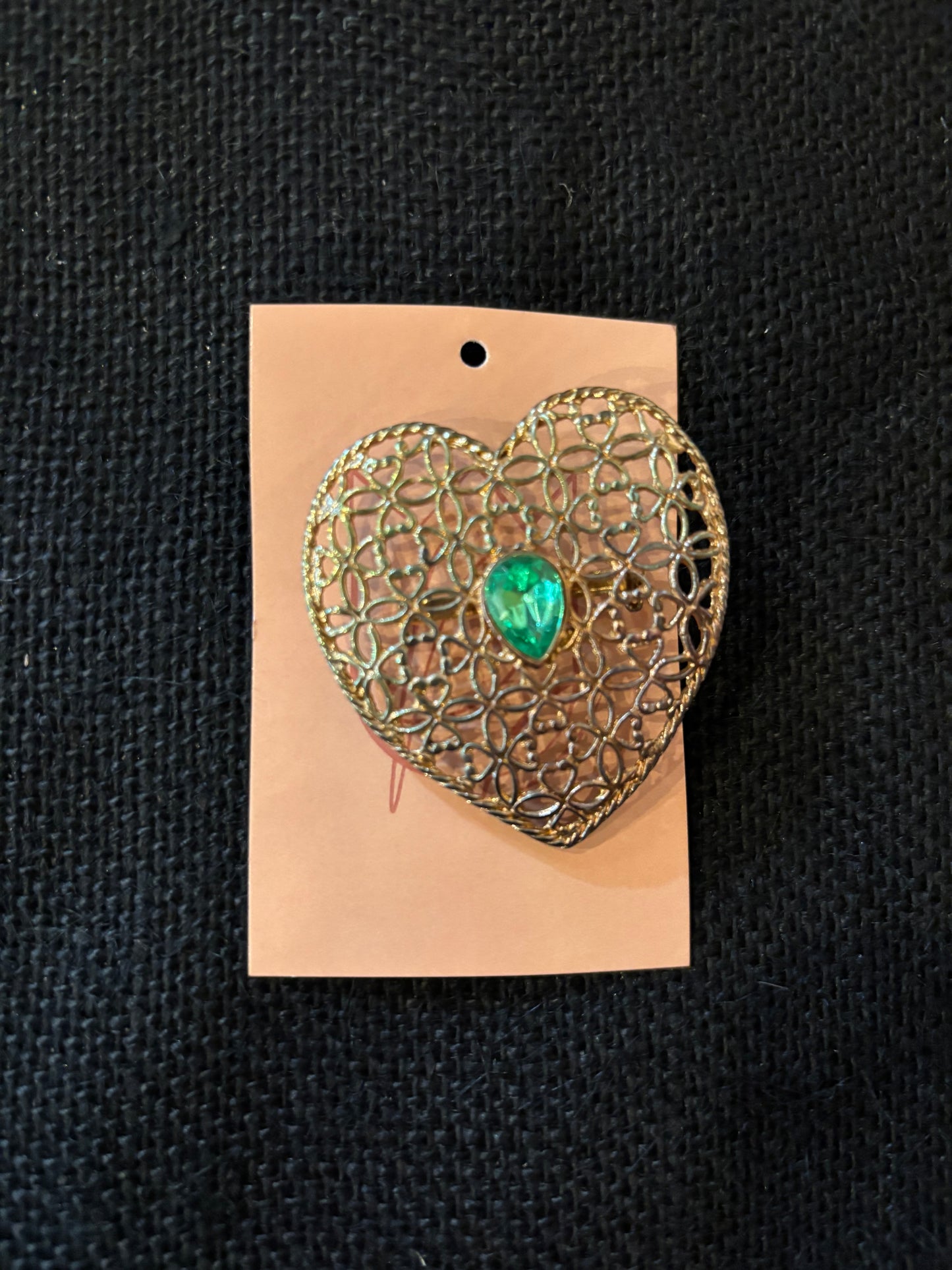 Filigree Heart Brooch Green