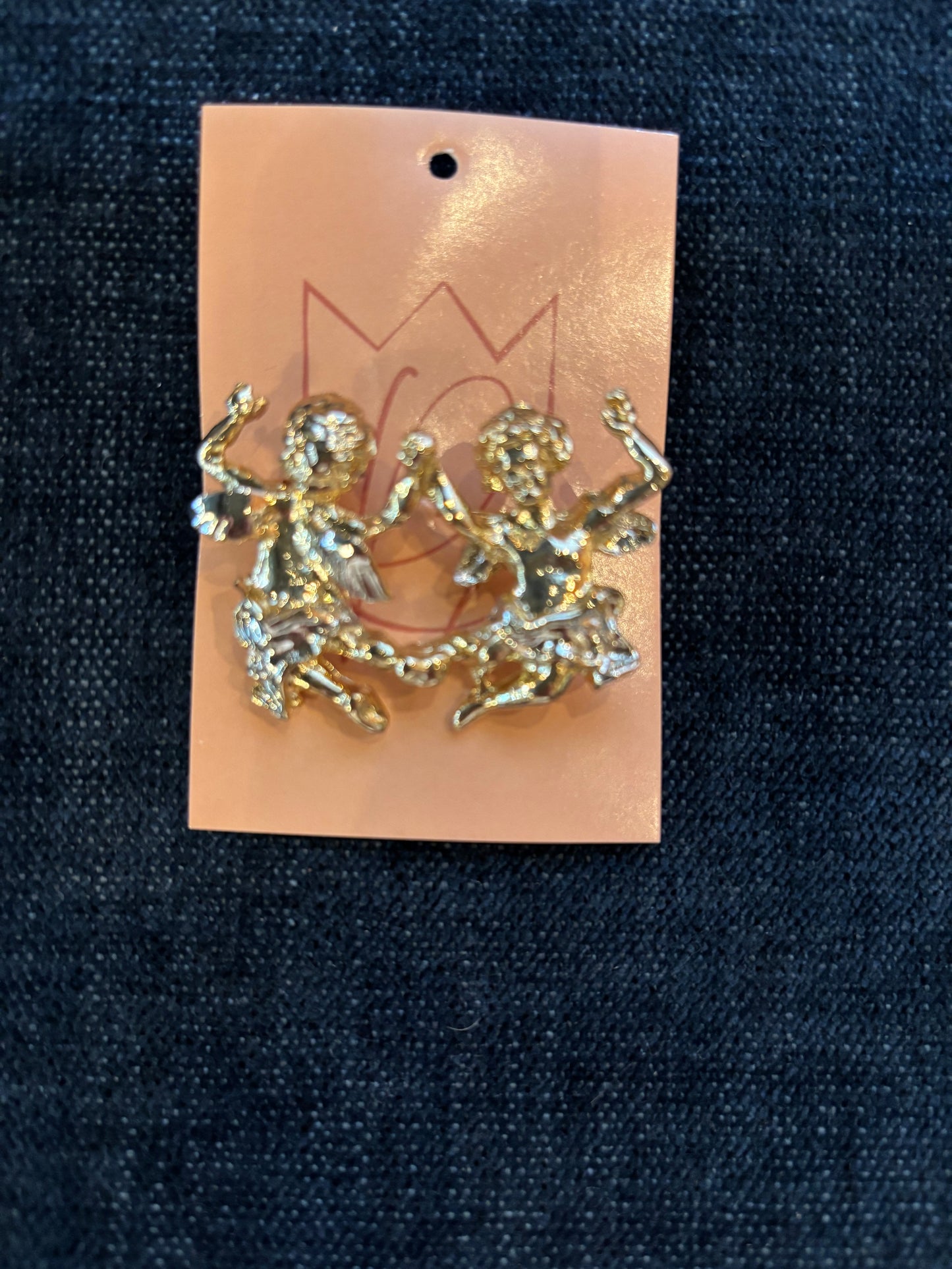 Hand Holding Cherubs 80s Brooch