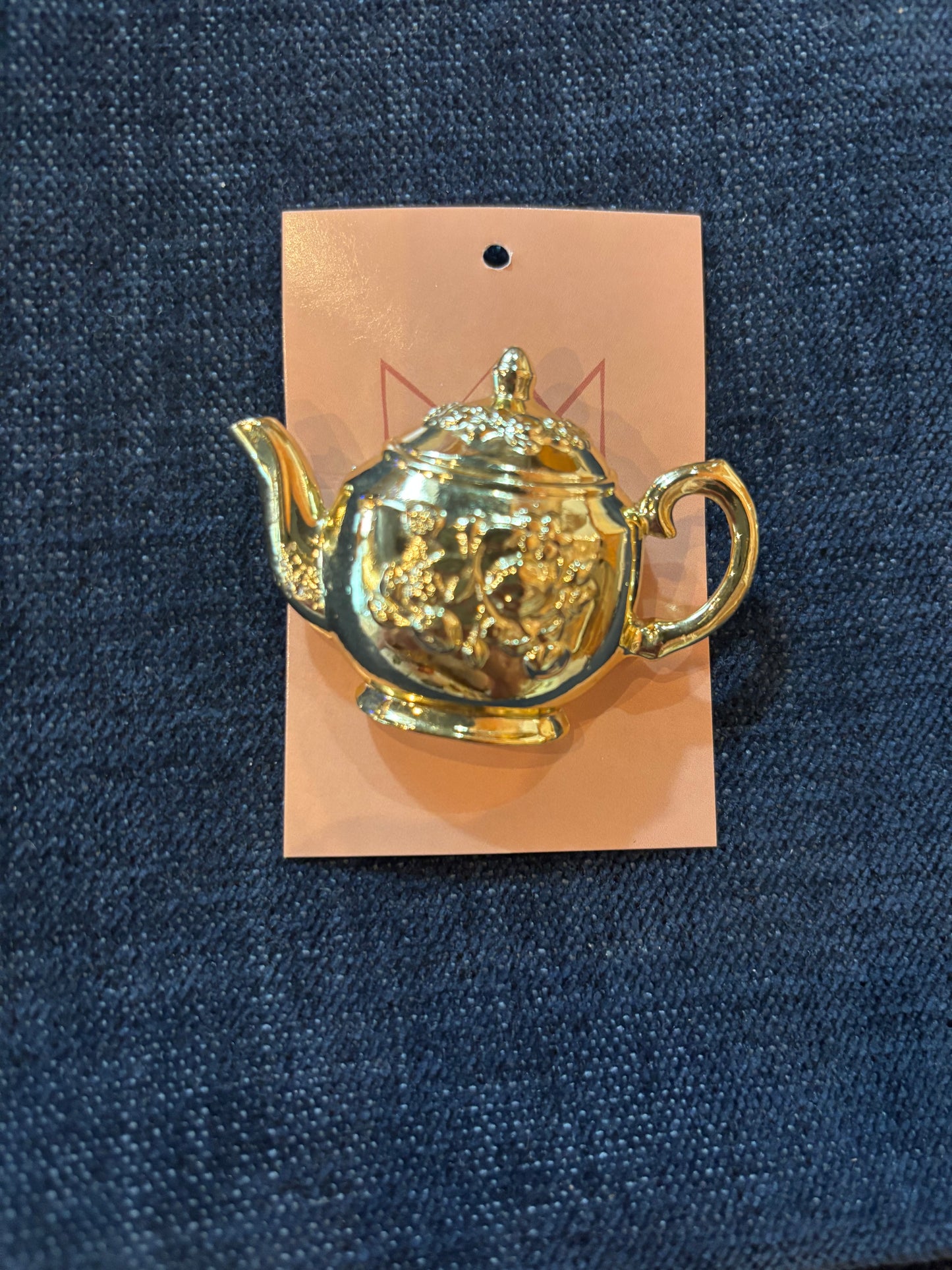 Flower Tea Pot Brooch 1980s
