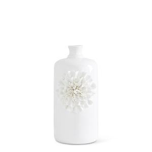 White Ceramic Bottle w/Carnations