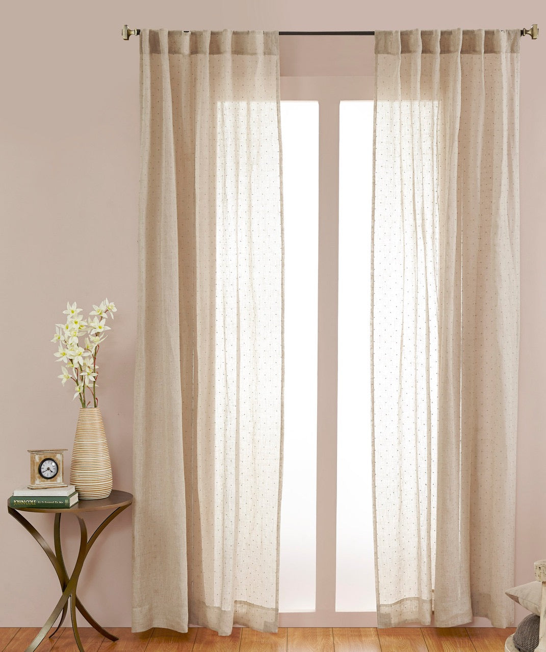 Pure Linen Swiss Dots Embd. Panel Unlined Natural 51"x108"