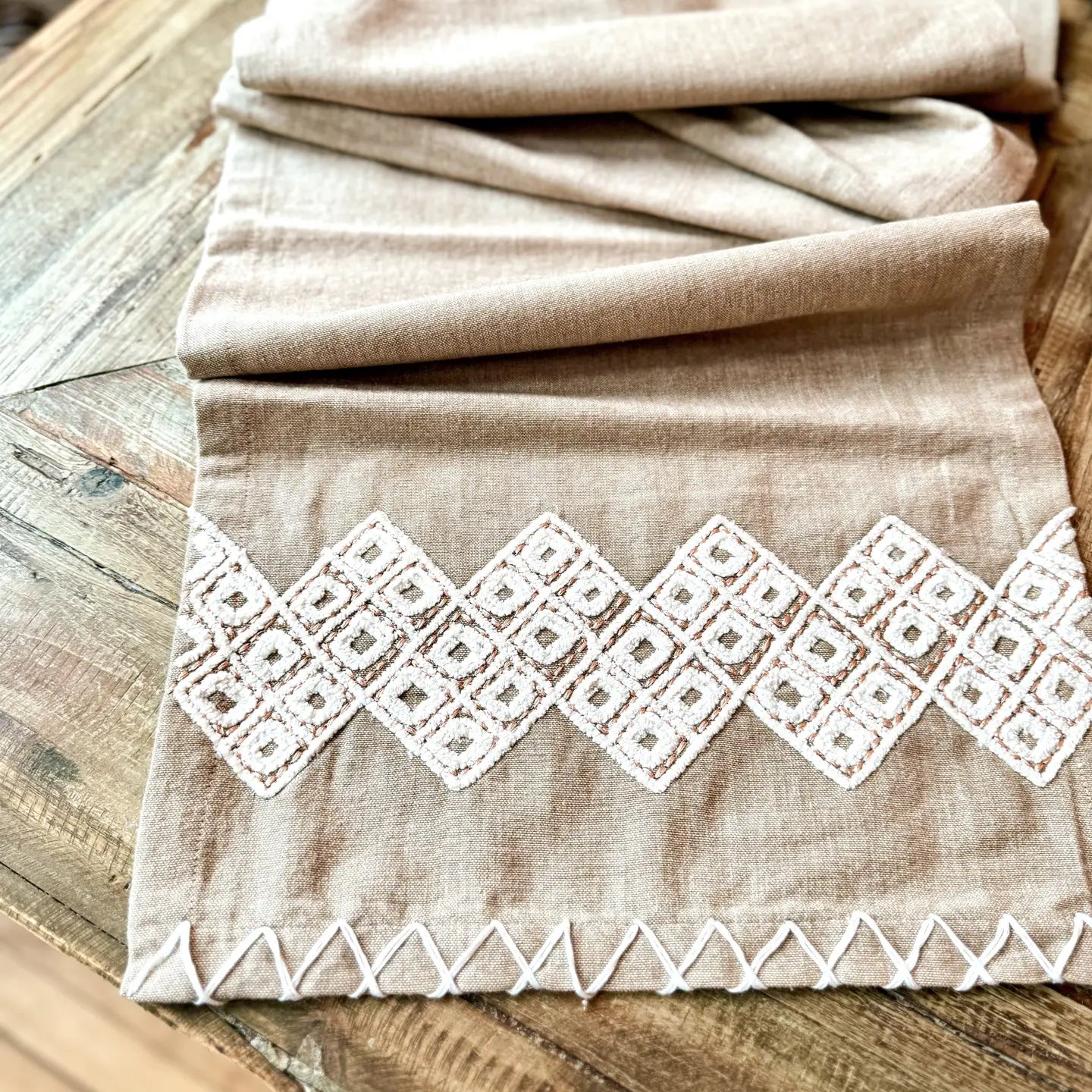Natural Embroidered Runner