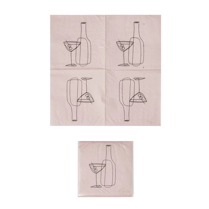 Paper Cocktail Napkins w/Line Art
