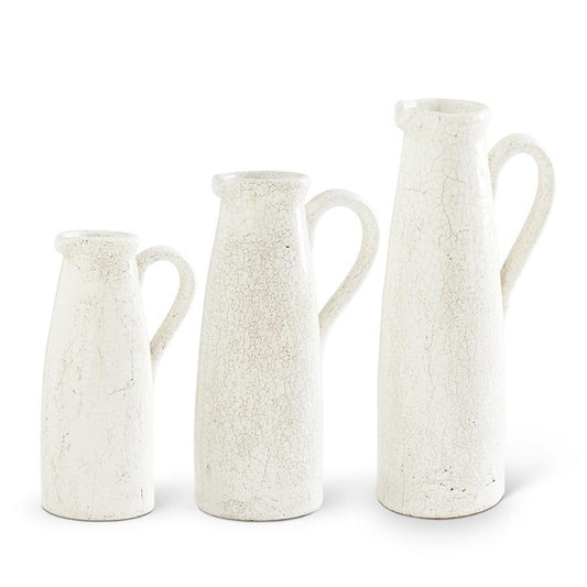 White Crackled Pitcher  16.5