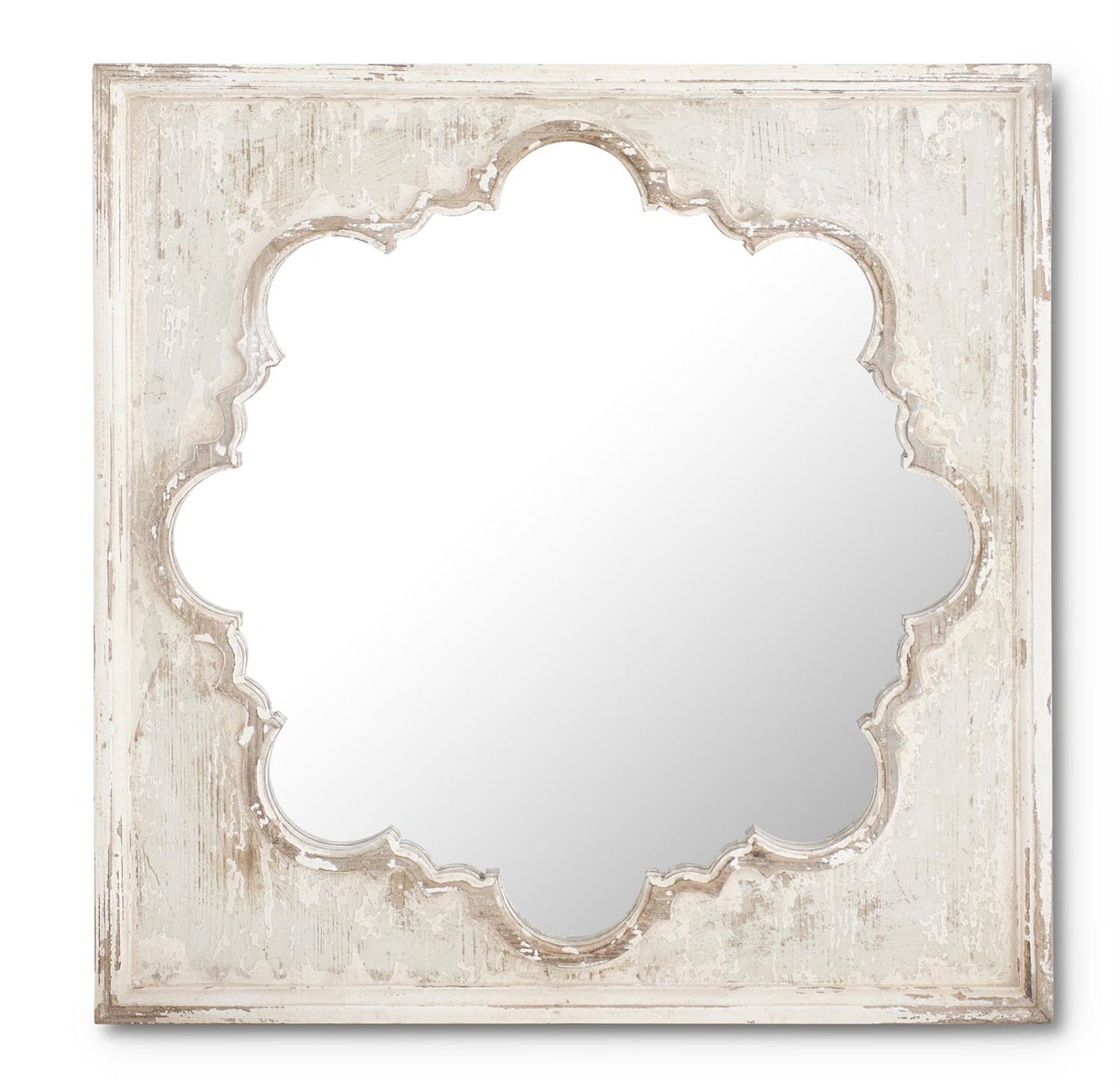 Whitewashed Wall Mirror w/Quatrefoil Center