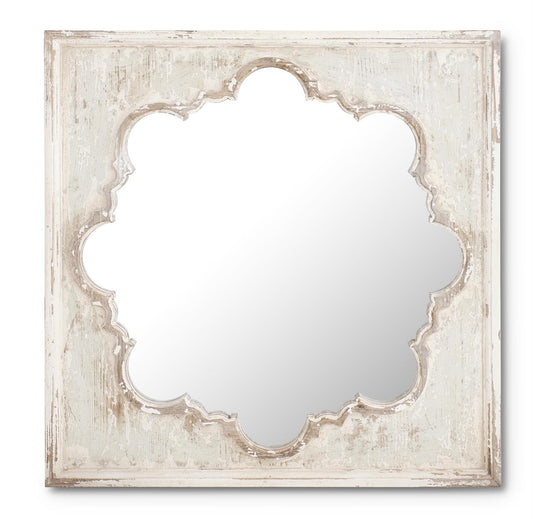 Whitewashed Wall Mirror w/Quatrefoil Center