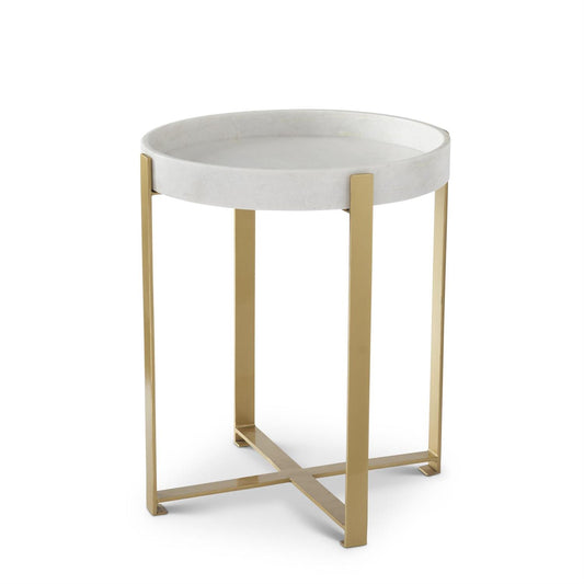 Gold Metal & White Marble Side Table