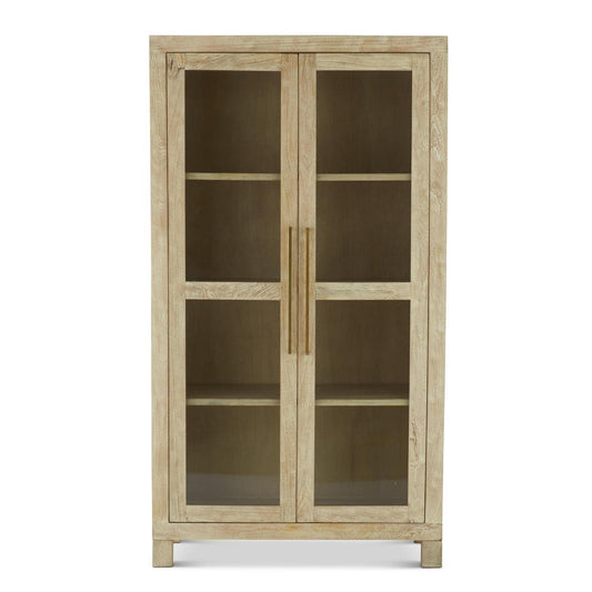 Whitewashed Blonde Wood 2 Glass Cabinet