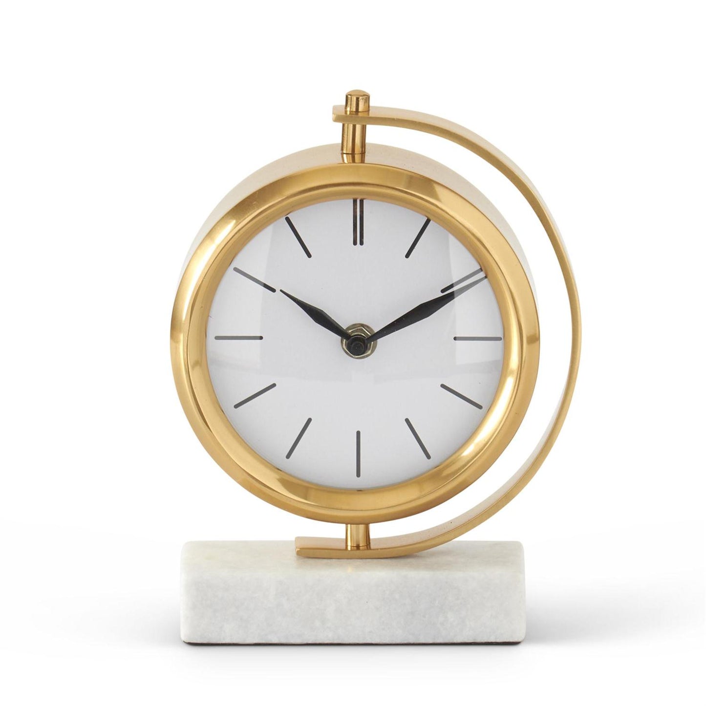 Gold Metal Table Clock w/Marble Base