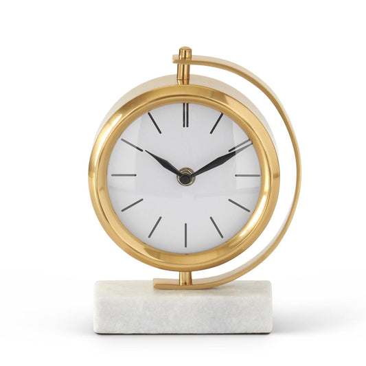 Gold Metal Table Clock w/Marble Base