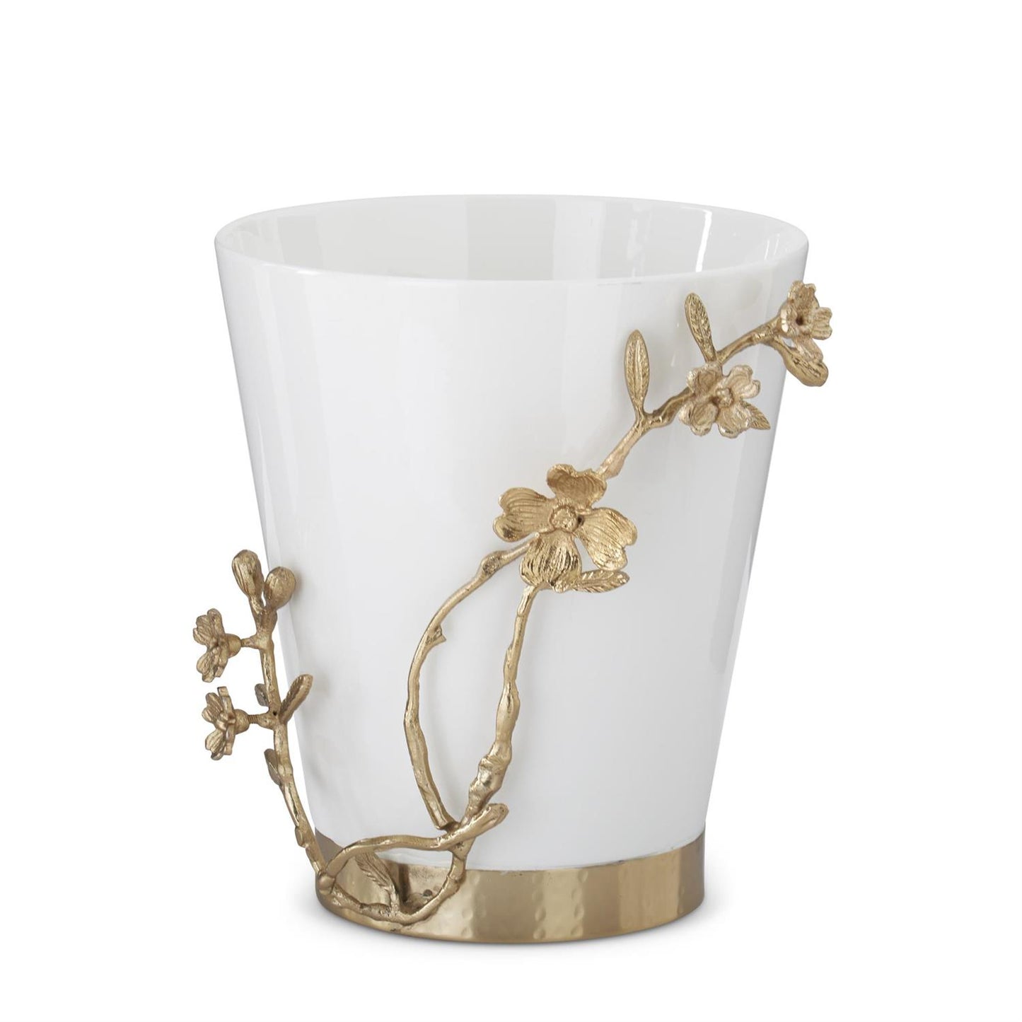 Ceramic Wine Chiller White w/Gold Metal Floral Handle