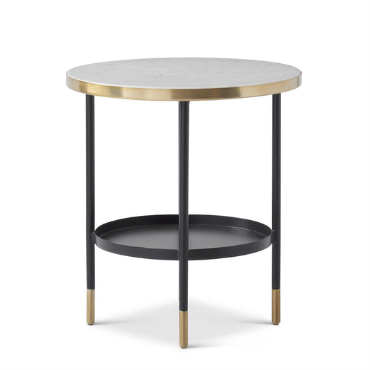 White Marble Top & Black Metal & Gold Side Table