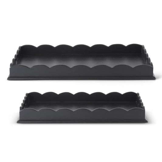 Scalloped Edge Black Acacia Wood Tray