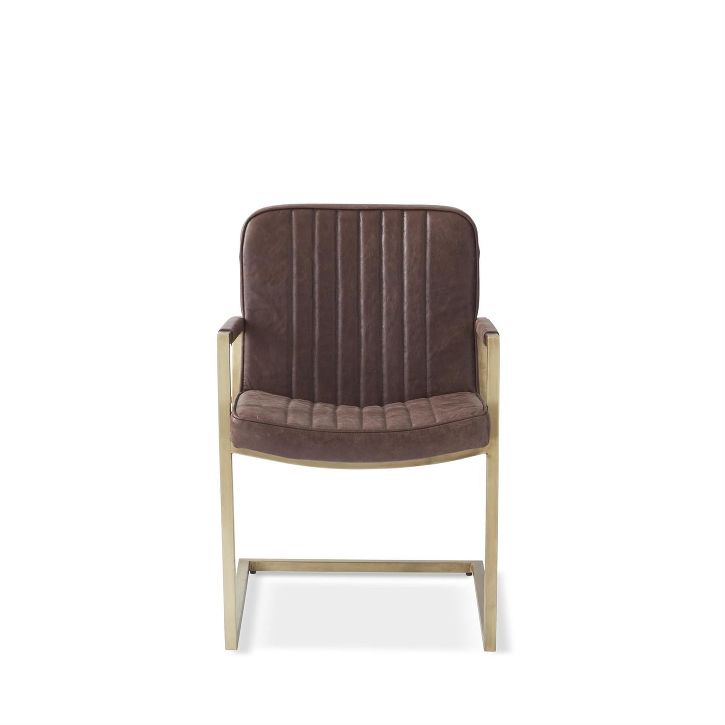 Brown Leather Vertical Stitched Dining Chair