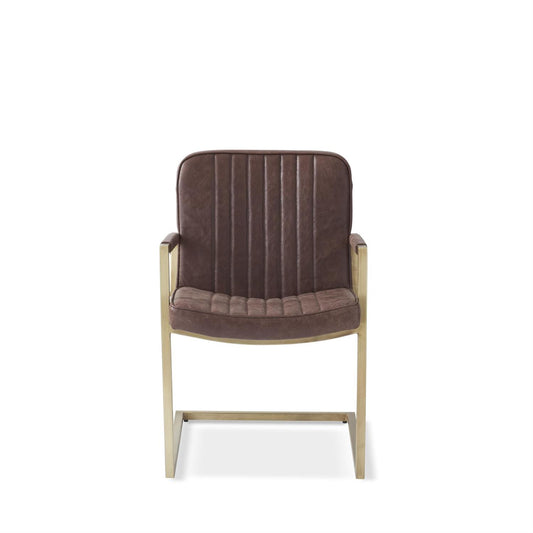 Brown Leather Vertical Stitched Dining Chair