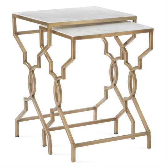 S/2 Antique Brass/Marble Nesting Tables