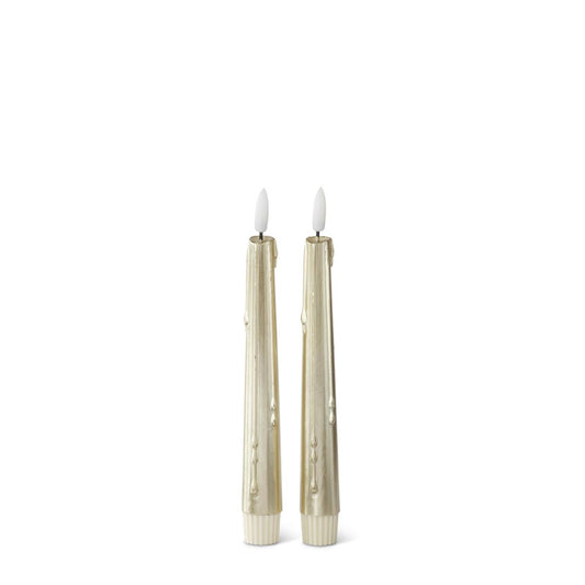 Set 2 *' Gold LED Drip Taper Candles