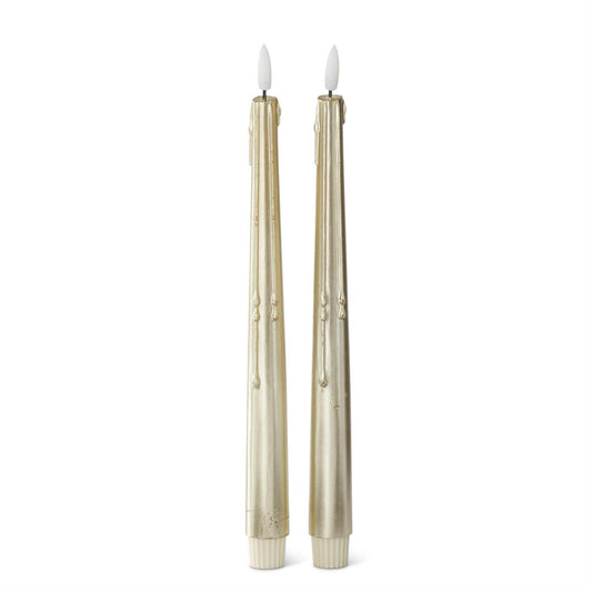 Set of 2 11.5" Gold LED Drip Taper Candles