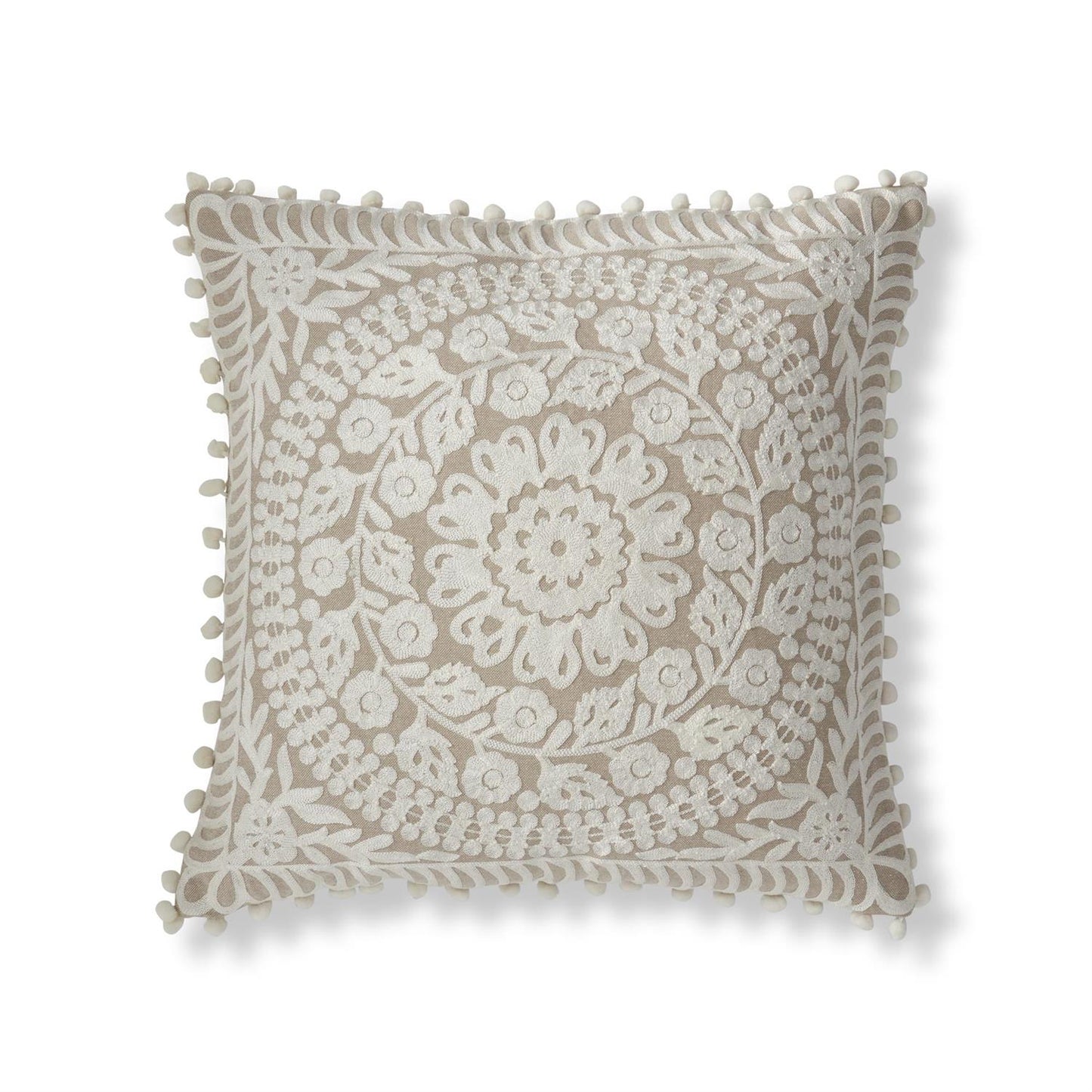 Handcrafted Beige & Cream Circle Emb. Pillow