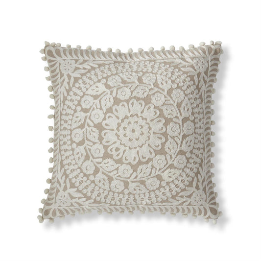 Handcrafted Beige & Cream Circle Emb. Pillow
