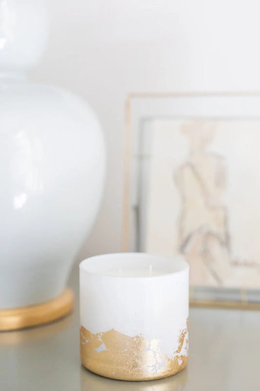 Peony & Suede 2-Wick White/Gold Leaf Candle
