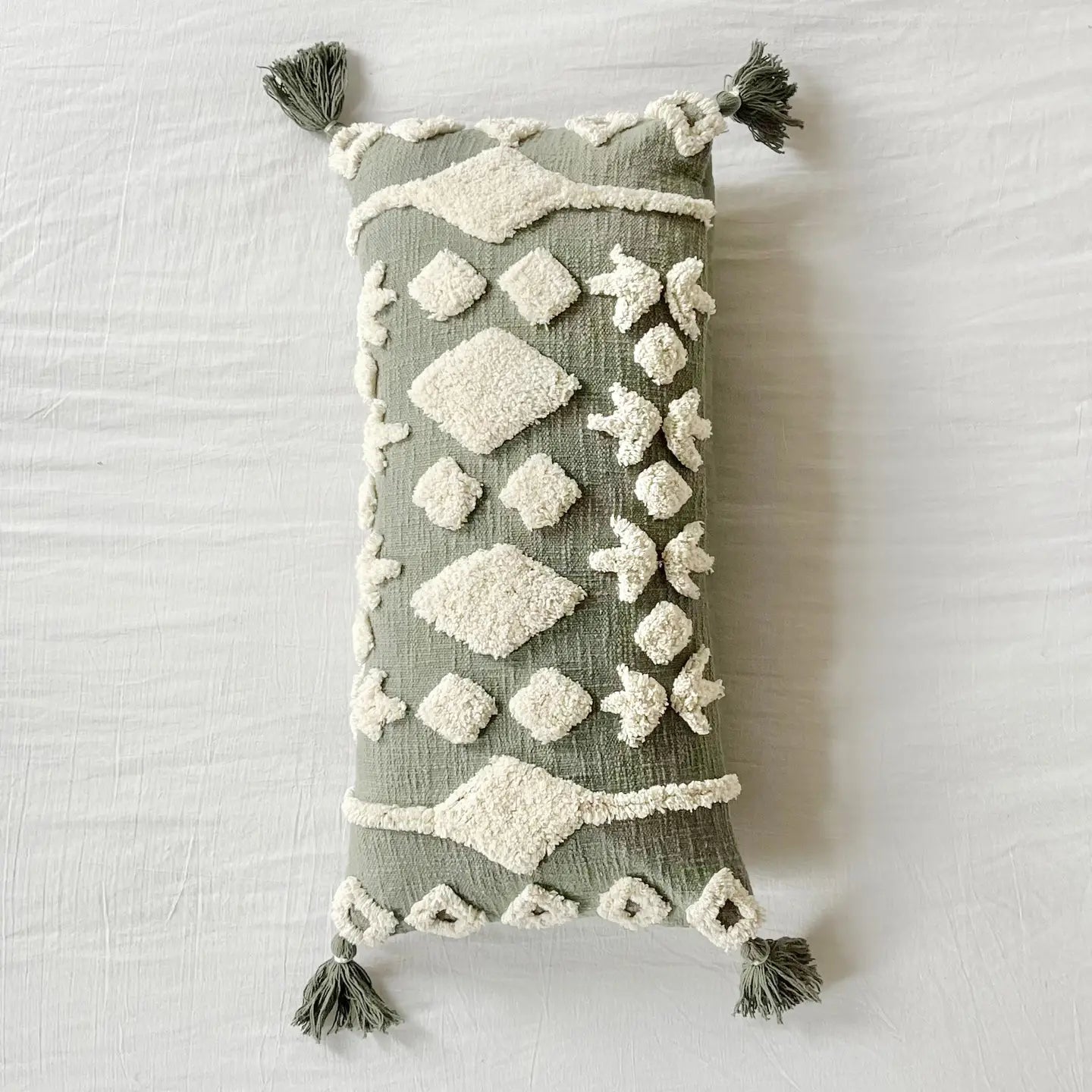 Willow Leaf  Diamond Tufted Cotton Pillow