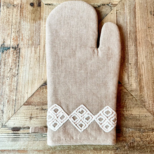 Natural Embroidered  Oven Mitt