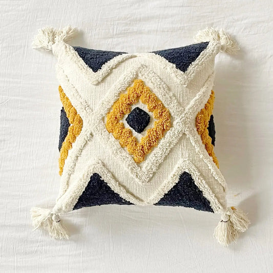 Amalfi Coast Diamond Tufted Cotton Pillow