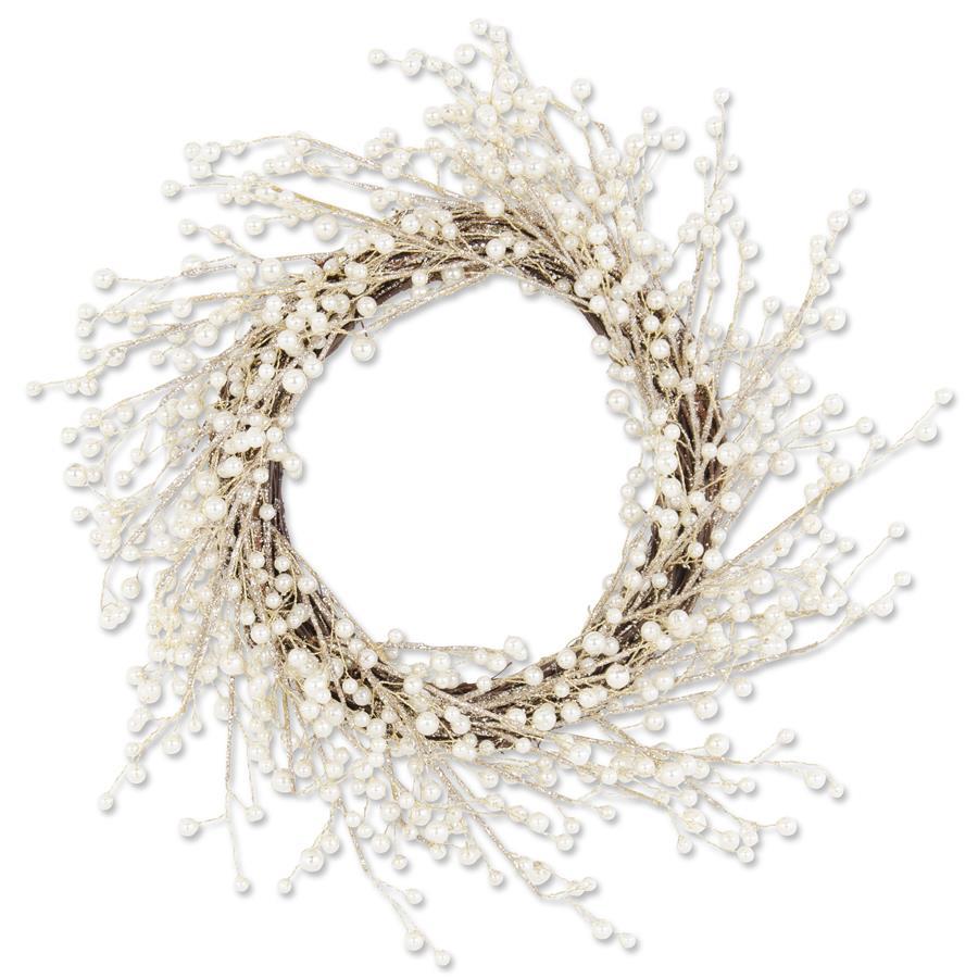 Gold Glittered Twig Wreath w/Pearls on Vine Base