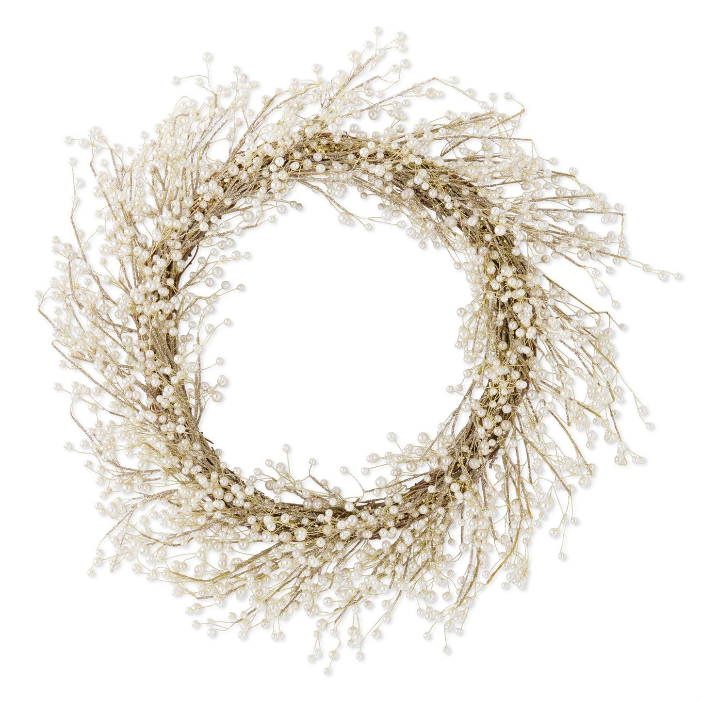 Gold Glittered Twig Wreath w/Pearls on Vine Base