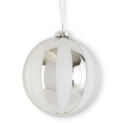 White & Silver Striped Glass Ornament