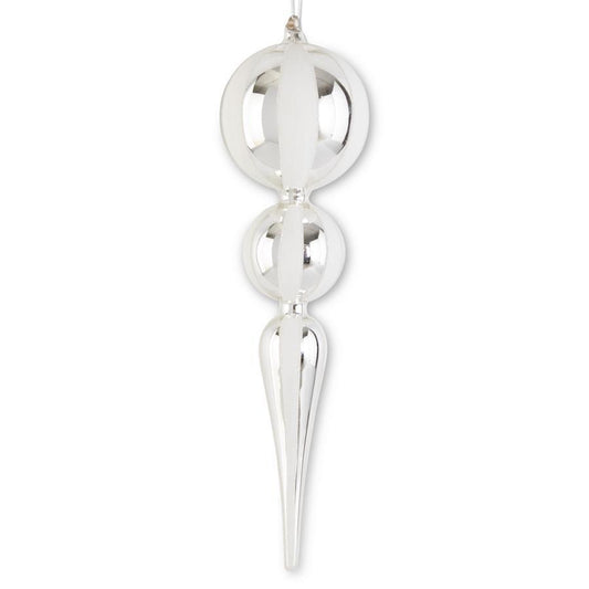 Whie & Silver Double Ball Finial Ornament