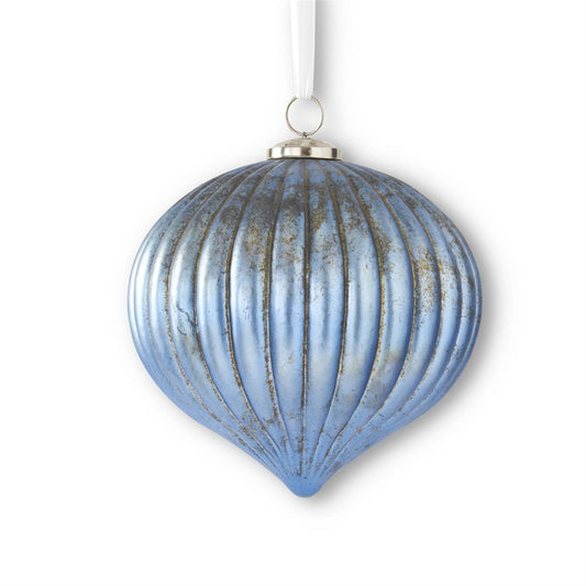 Blue Mercury Glass Ribbed Onion Ornament