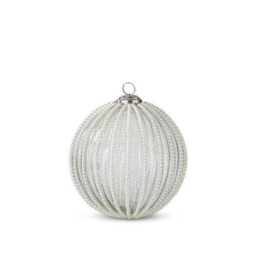 Round Clear Glass w/Wired White Beaded Stipes