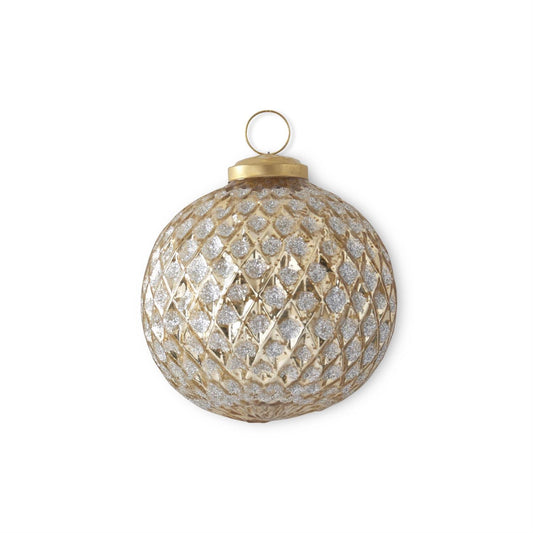 Gold Glitter Glass Diamond Embossed Round