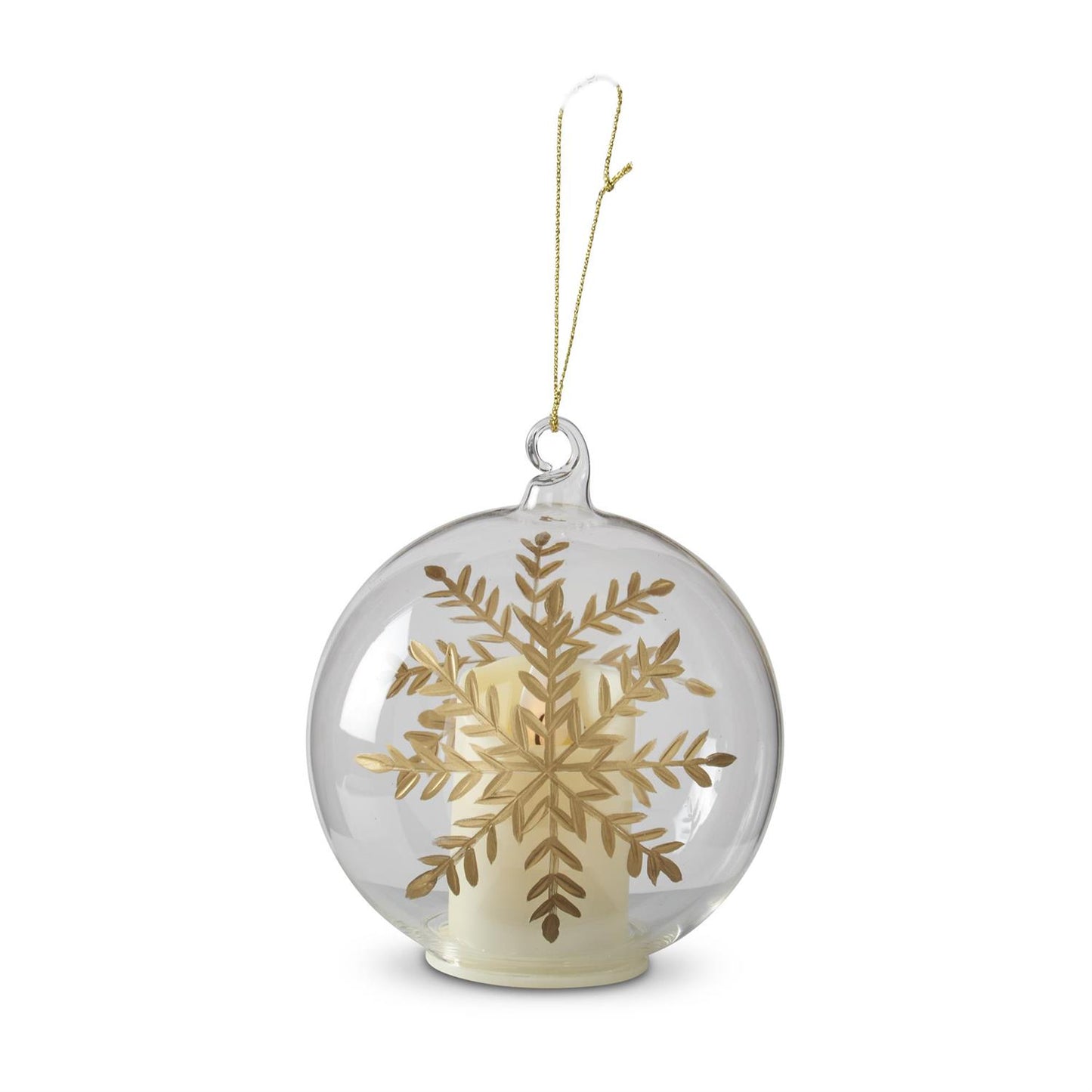 LED Clear Glass Gold Glided Snowflake w/Timer