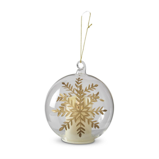 LED Clear Glass Gold Glided Snowflake w/Timer