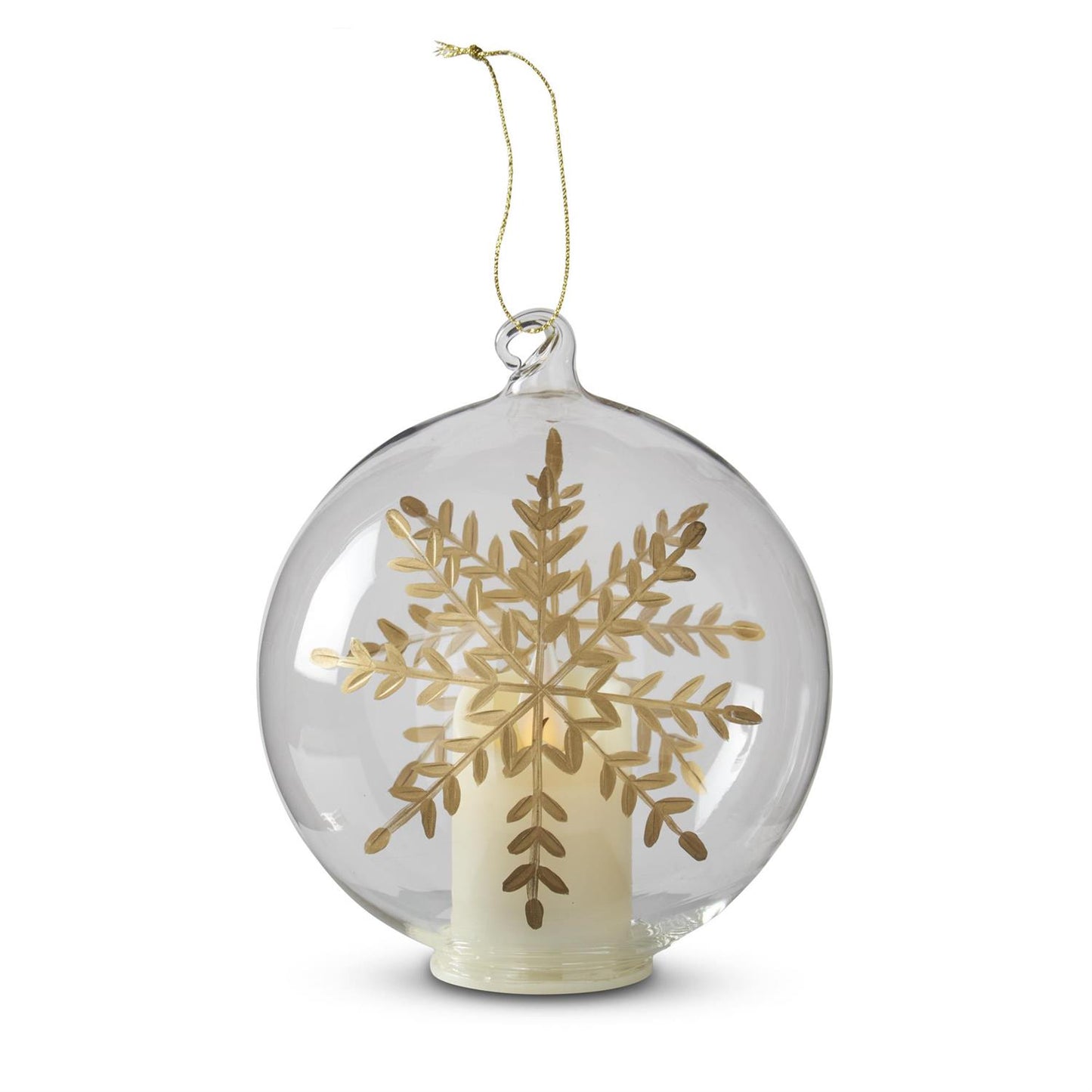 LED Clear Glass Gold Glided Snowflake w/Timer