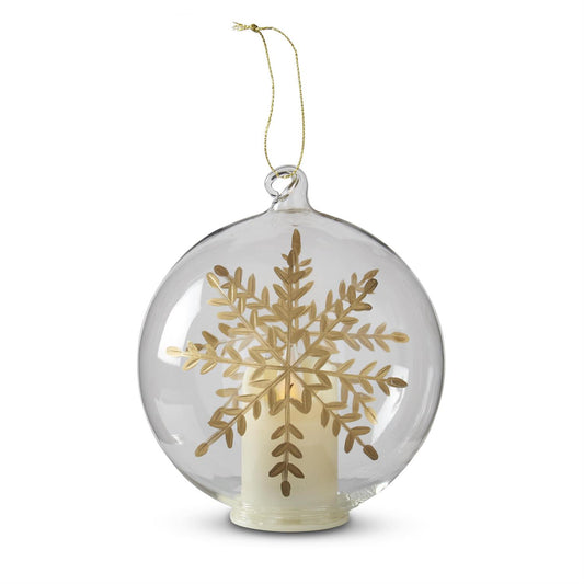 LED Clear Glass Gold Glided Snowflake w/Timer