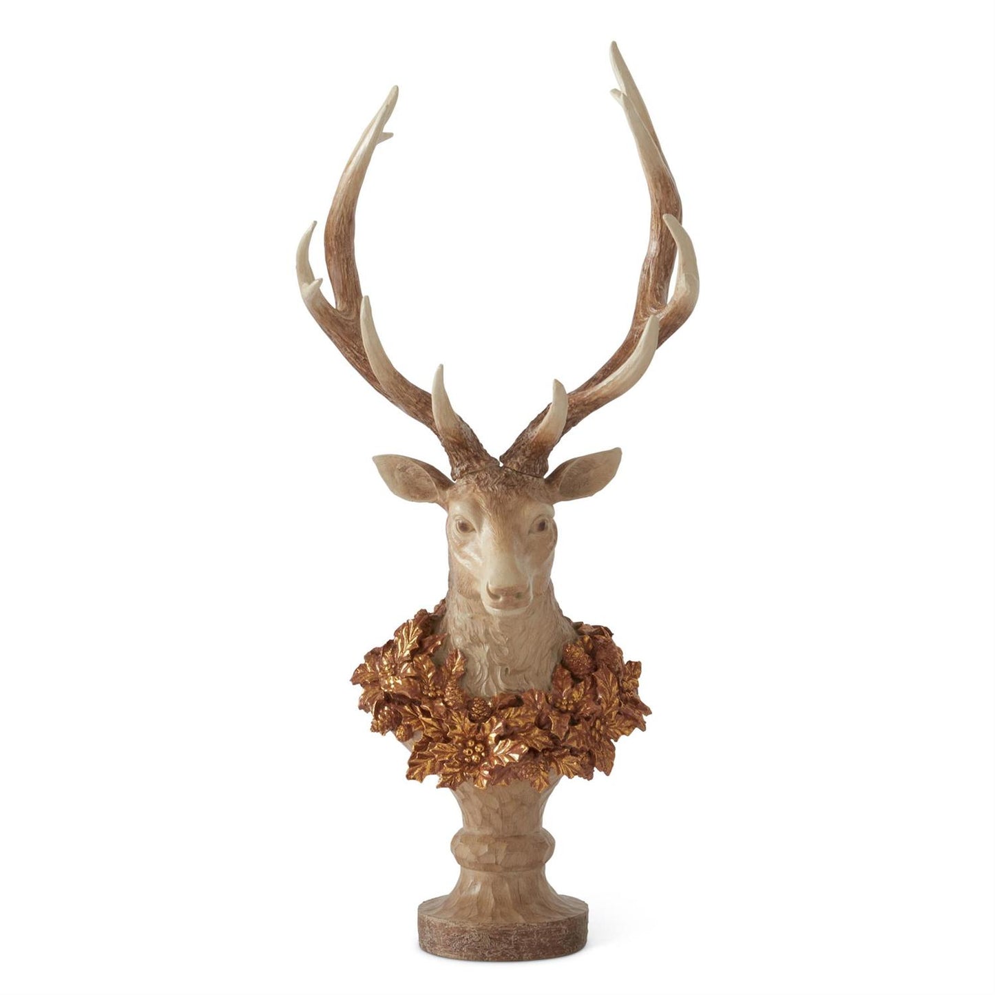 Resin Faux Woodgrain Deer Bust on Pedestal