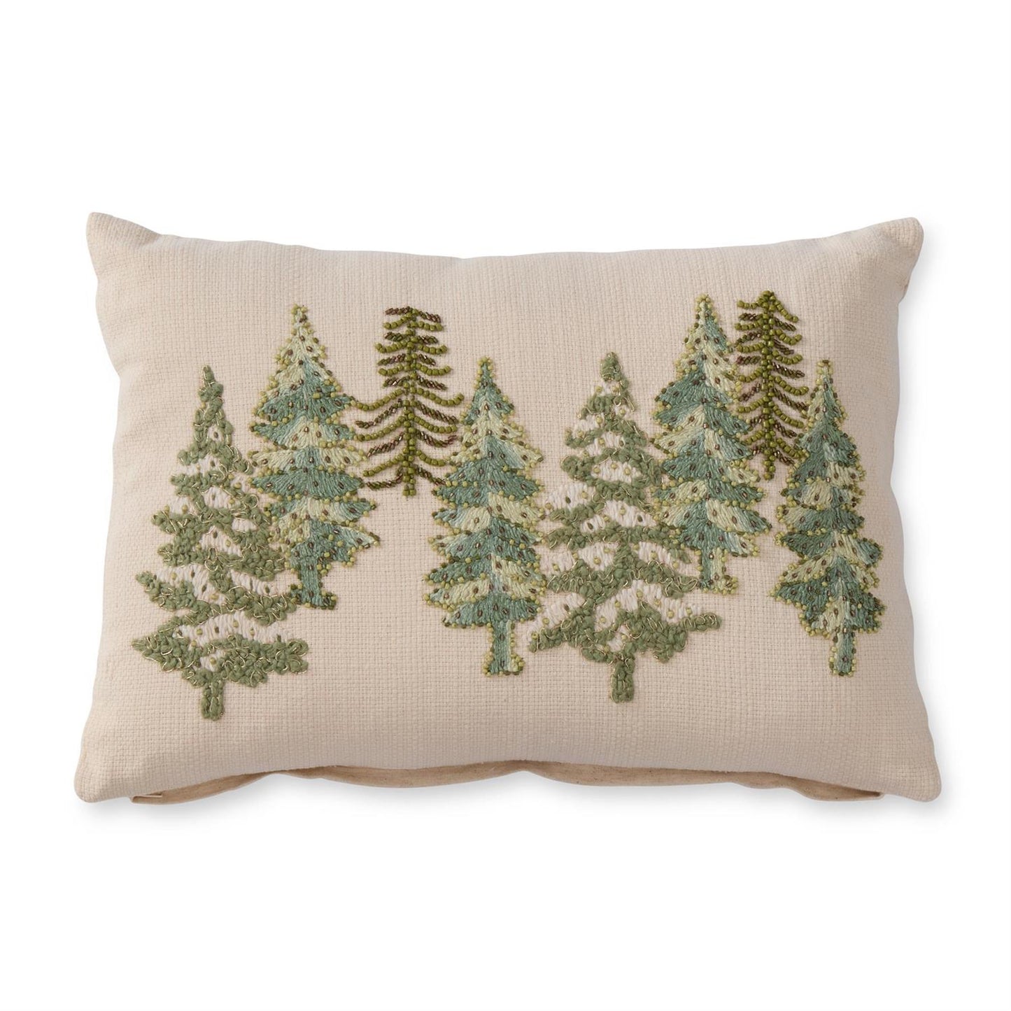 Christmas Tree Lumbar Pillow Cream/Green Beaded 14"