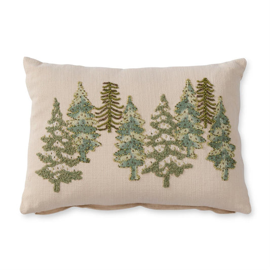 Christmas Tree Lumbar Pillow Cream/Green Beaded 14"