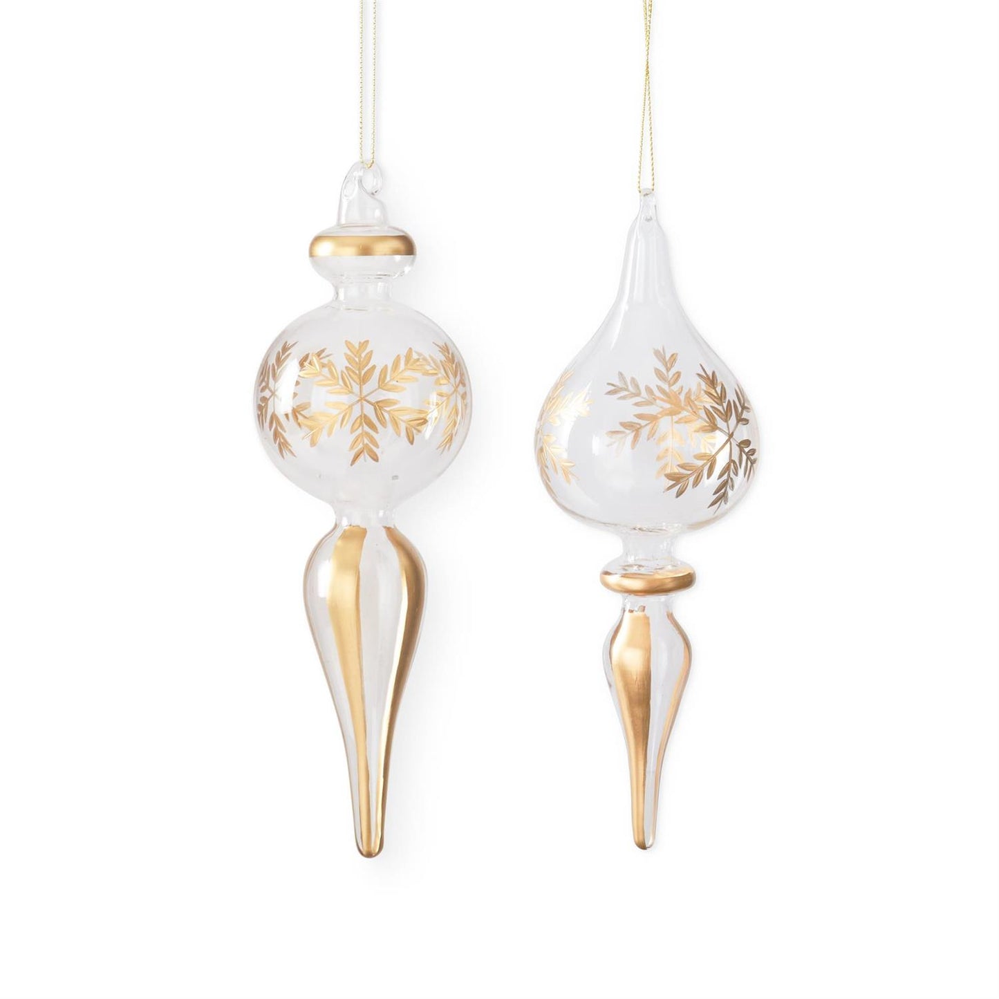 Assorted Finial Clear Glass Gold Etched Snowflake