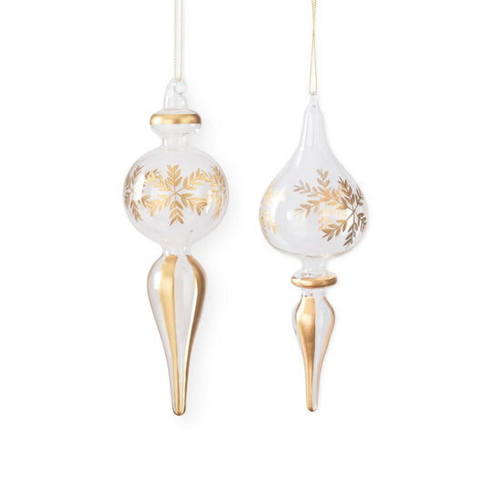 Assorted Finial Clear Glass Gold Etched Snowflake